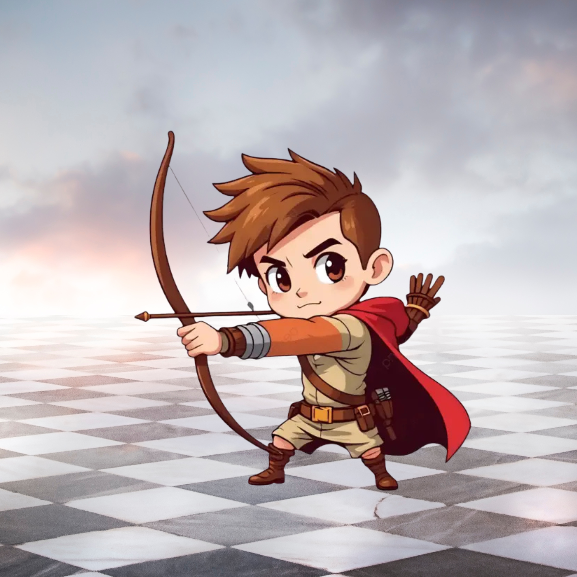 Chess bishop piece illustrated as an archer with long-range diagonal attack